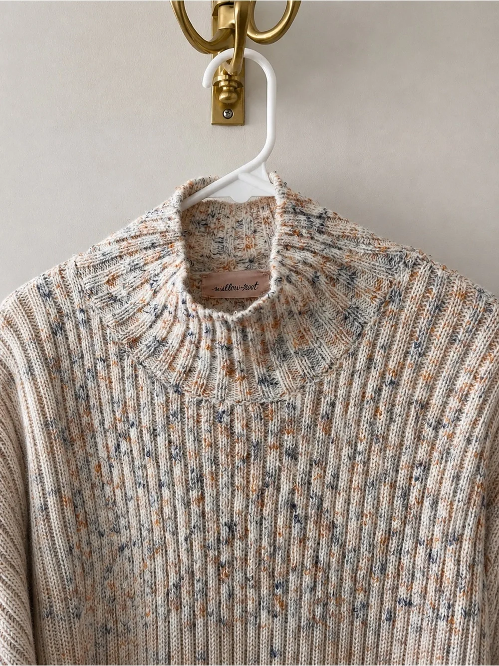 Speckled Cream Ribbed Mock Neck Sweater - Picture 3 of 5